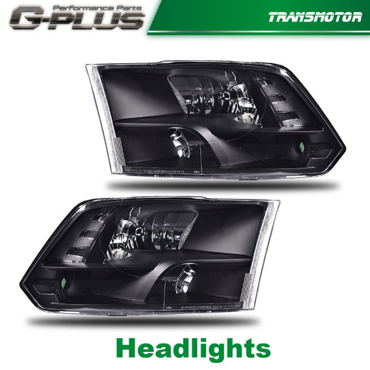 Fit For 2009-2012 for Ram 1500 2500 3500 Black Housing Clear Corner Headlights Pair