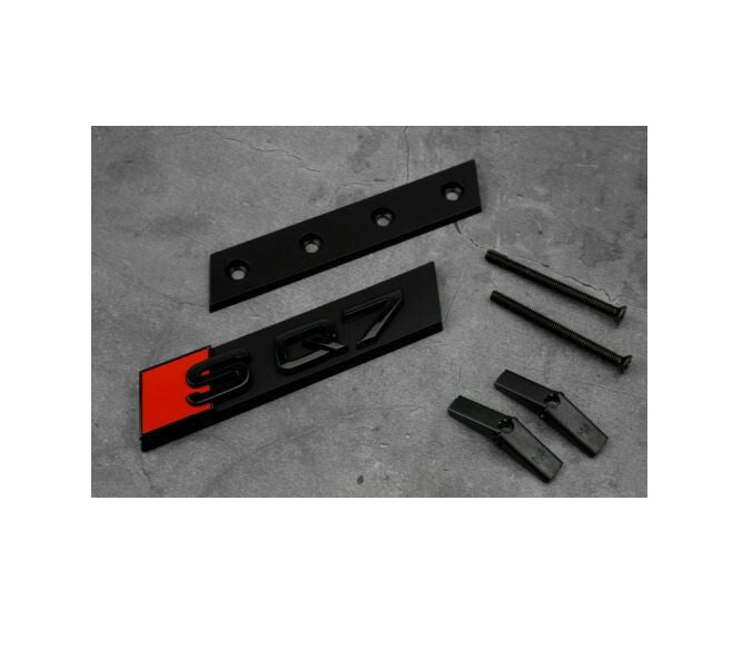 Bonnet badge decal for Audi SQ7 and Q7 Hood Grille, glossy black and red.
