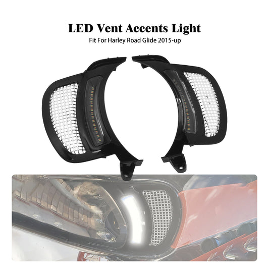 Headlight Vent Accent w/ Chrome Grille LED Light Fit for Harley Road Glide 15-23