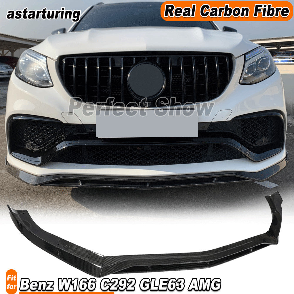 for Benz W166 C292 GLE63 2015-2018 REAL Carbon Front Bumper Lip Wing Spoiler