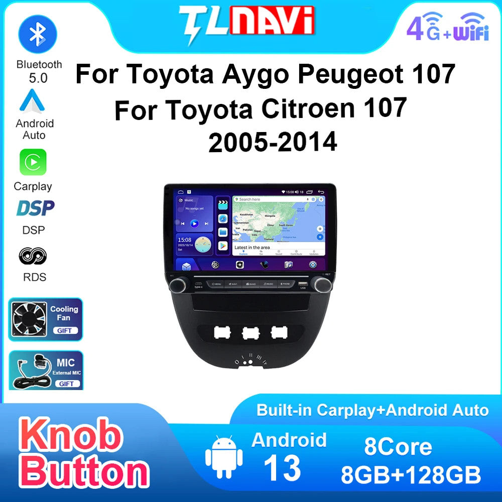 For Peuget 107 for Toyota Aygo for Citroen C1 2005-2014 GPS Screen CarPlay Car Radio 4G