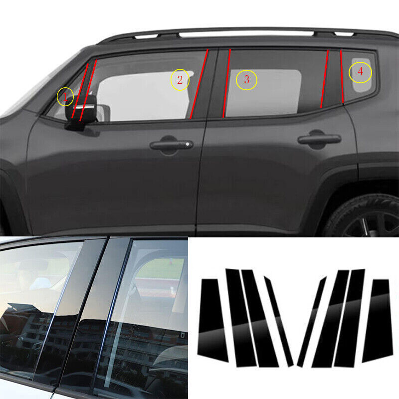 Piano Black Pillar Post Door Window Molding Strip Trim for Jeep Renegade 2015-23