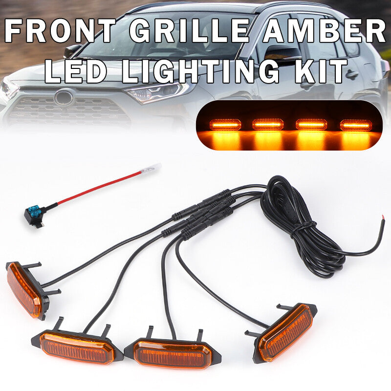 4X Front Grille Amber LED Light Style Grill Kit for Toyota RAV4 2019-2022
