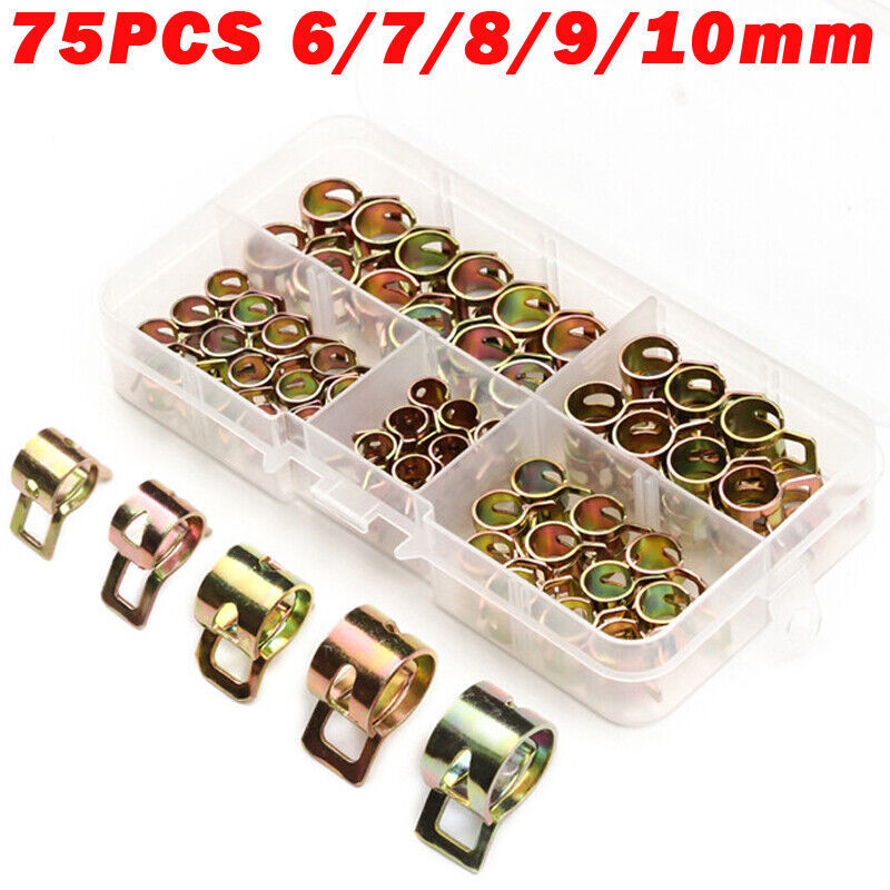 75 PCS Spring Band Fuel Silicone Vacuum Hose Pipe Air Clip Clamp Assortment Tool