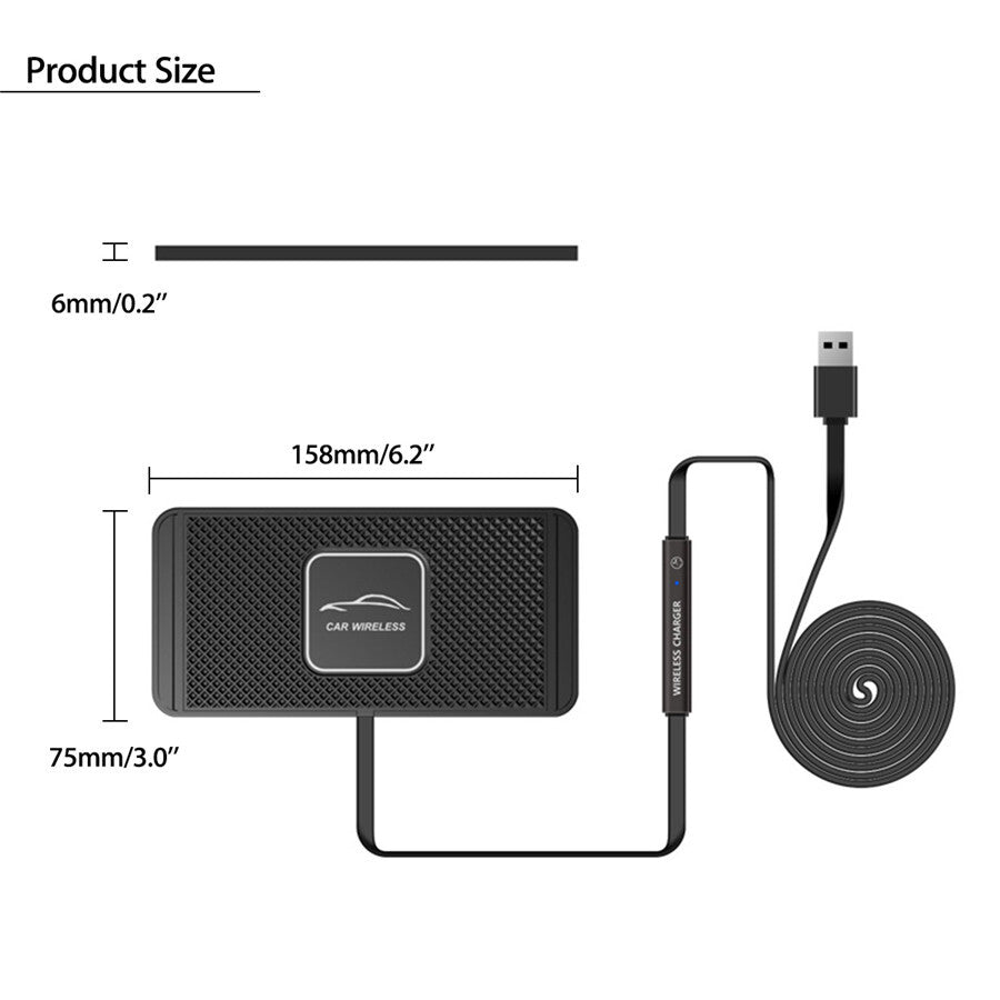 Car Wireless Phone Charger Fast Charging Mat Pad Console Mount Silicone Non-slip
