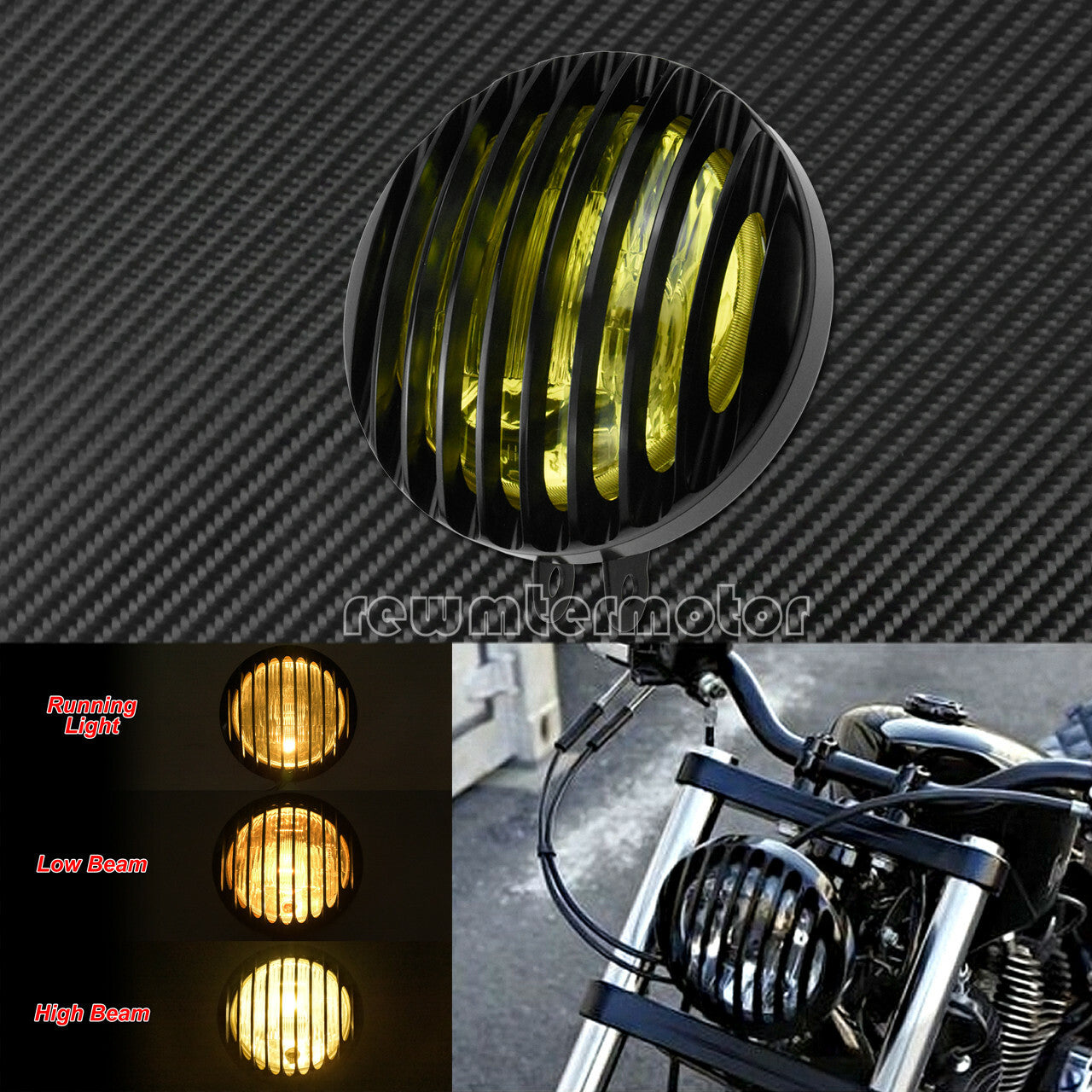 6.5 Retro Motorcycle Headlight Grill Amber Cover Fit for Harley XL Cafe Racer