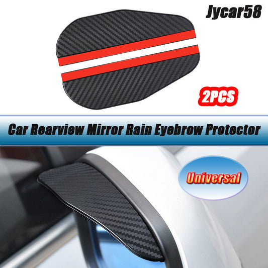 2PCS Rear View Side Mirror Rain Board Eyebrow Guard Sun Visor Trim Carbon Look
