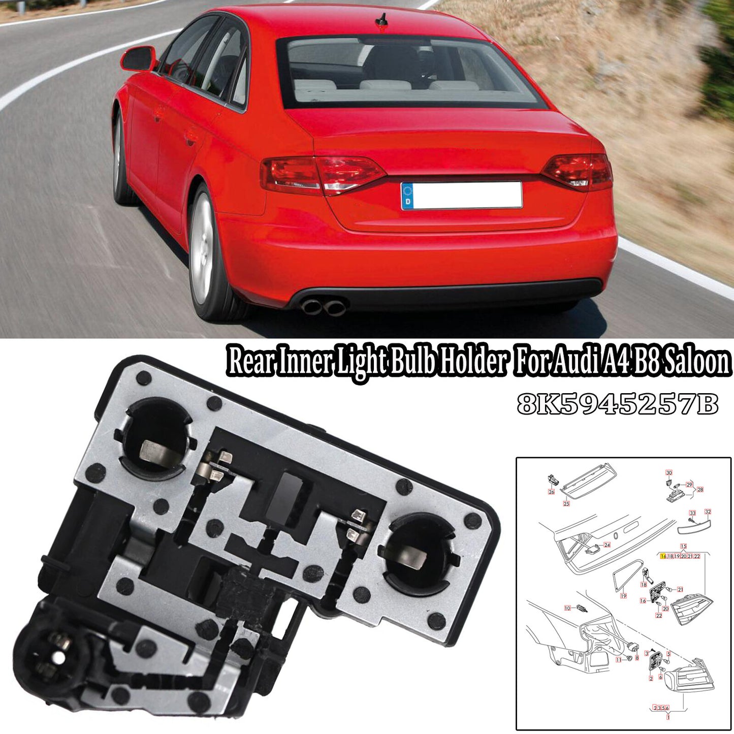 Rear inner bulb bracket (left) for 2008-2012 for Audi A4 B8 Saloon 8K5945257B