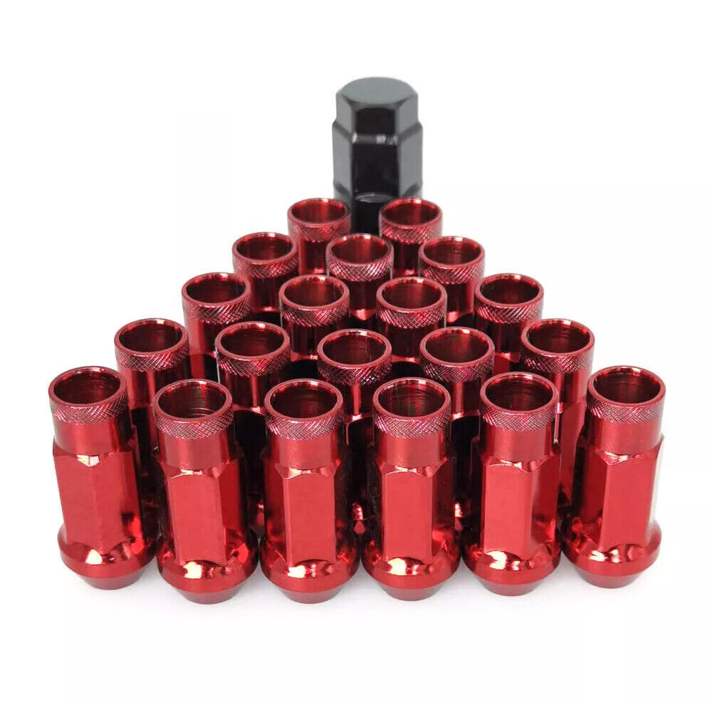 20pcs Red Racing Extended Open End Tip Steel Wheel Lug Nuts M12x1.25+ Adapter