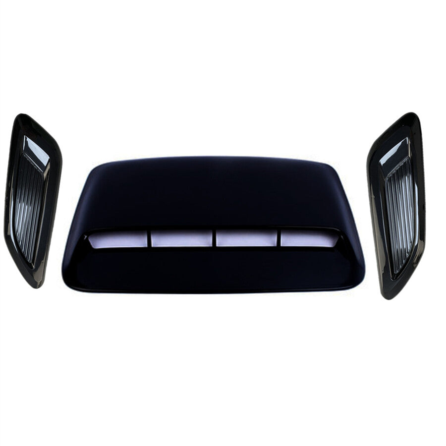 Universal Car Air Flow Intake Hood Scoop Vent Bonnet Glossy Black Cover Kit 3Pcs