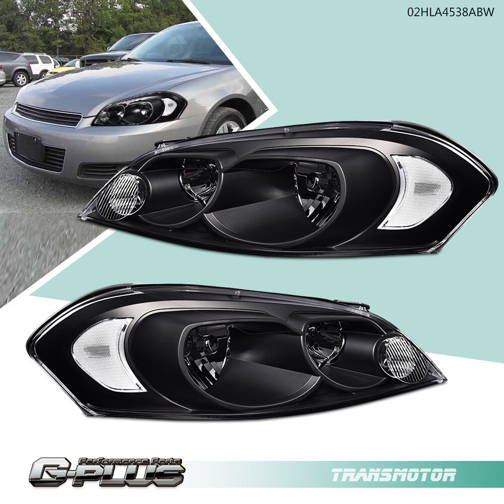 Suitable for 06-13 for Chevrolet Impala / 06-07 Monte Carlo transparent corner black headlights
