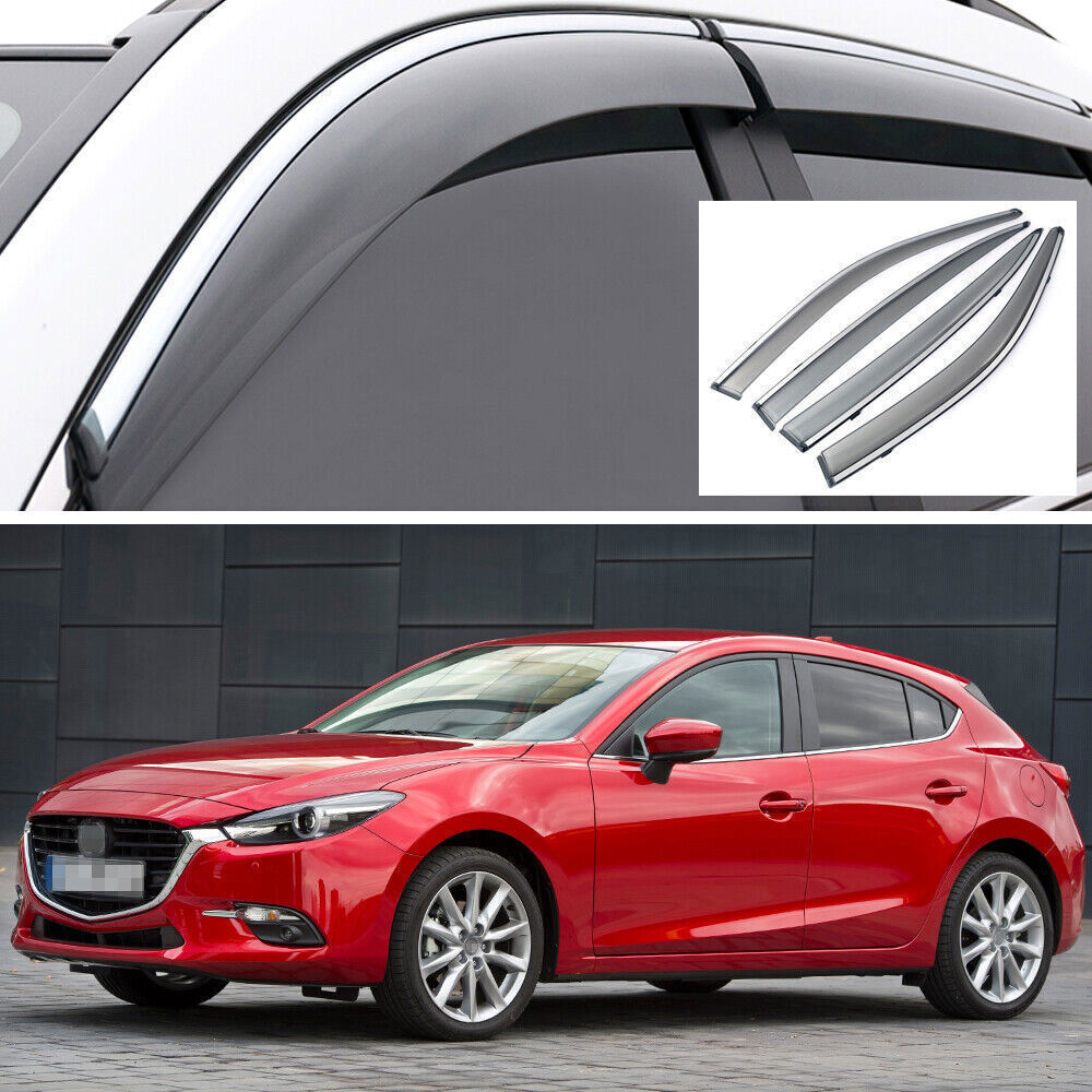 4X Side Window Deflector Visors Rain Guards Vent Shade for Mazda 3 Hatch 14-2018