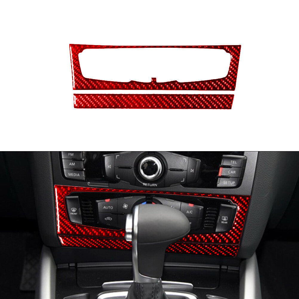 for Audi Q5 2009-2017 Red Air-Con Climate Knob Trim Cover Type-B Carbon Fiber
