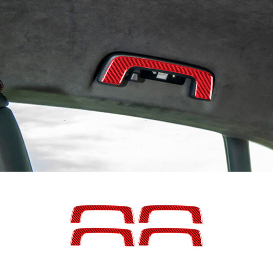 4x red carbon fiber interior handle frame trim for Porsche Taycan 2019-2022