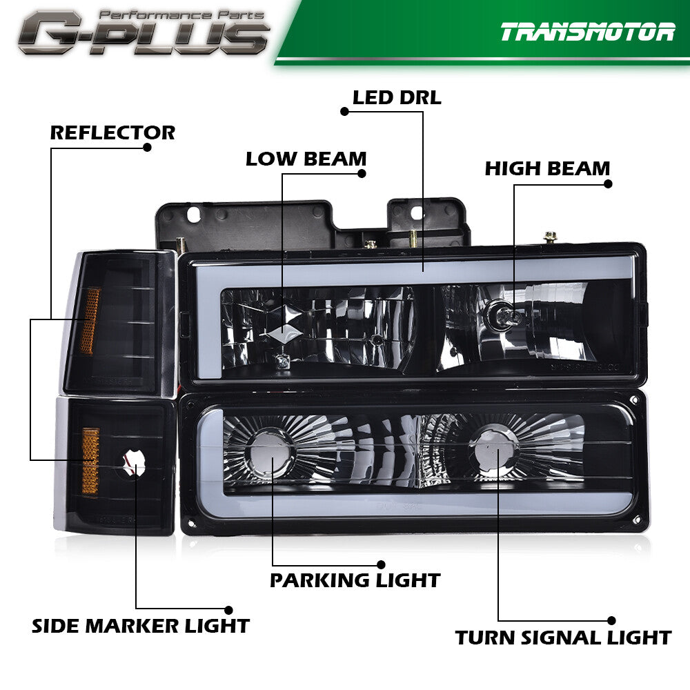 Fits 94-98 C10 C/K Silverado LED DRL Gum Water + Tooth Blue Red