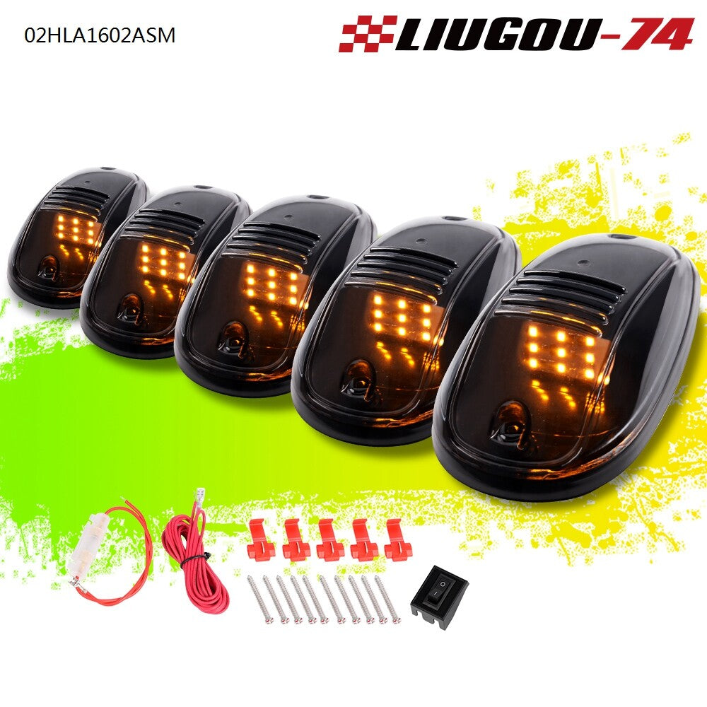 5-Piece Smoked Roof Cab Light Kit with 9 Amber LED Marker Lights Suitable for Trucks and SUVs - new