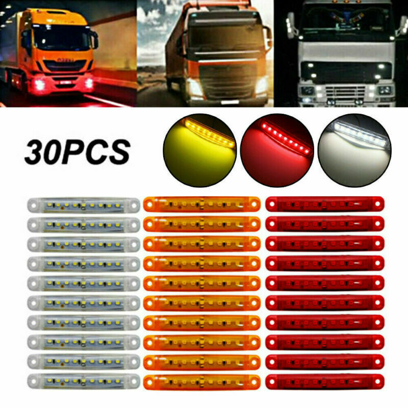 30pcs Sealed Red Amber White Side Marker Light For Truck Trailer Lorry 9 LED