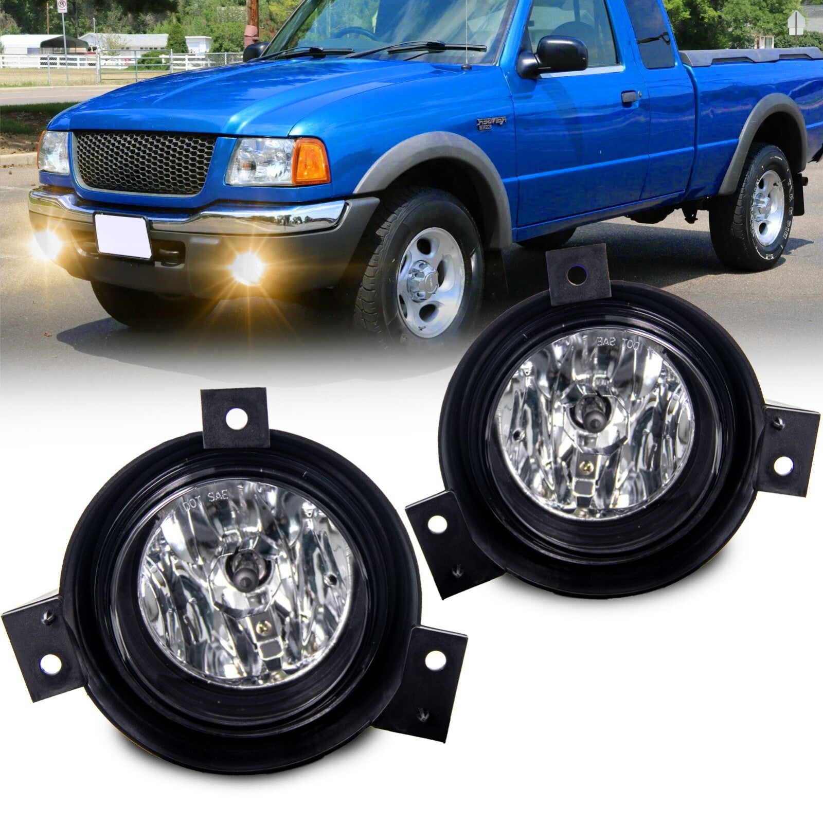 Fog light assembly replacement parts for 2001-2003 for Ford models with Ranger wiring harness kit.
