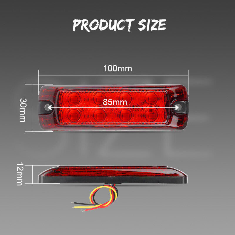 4PCS Red 8-LED Clearance Side Marker Lights Truck Trailer Turn Signal Light