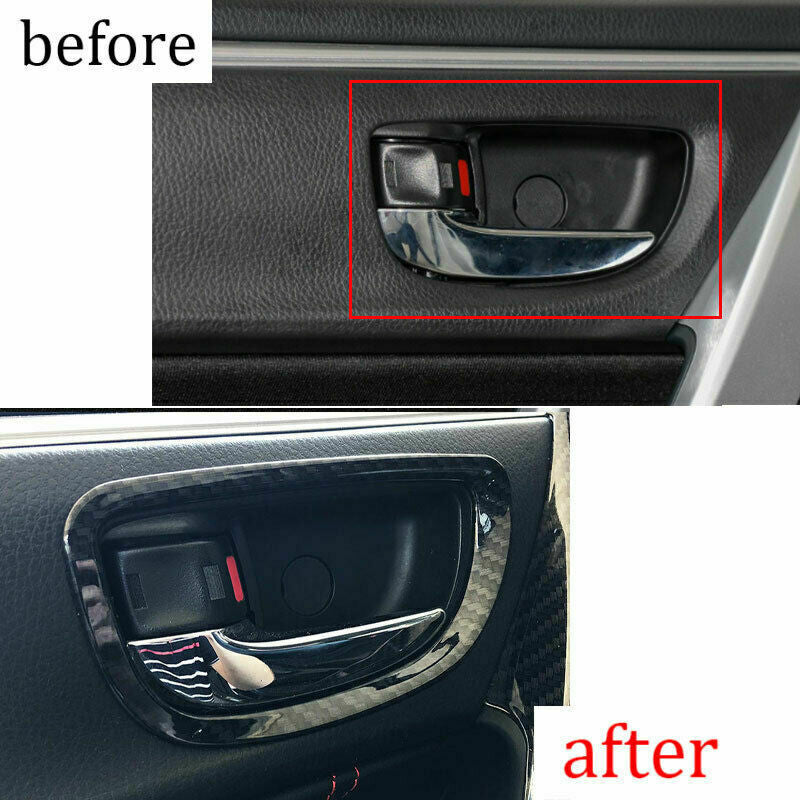 4X for Toyota for Corolla 2014-2018 Carbon Fiber Inner Door Handle Bowl Frame Trim