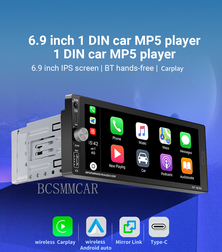 Stereo 6.9in Car Radio MP5 Player Touch Screen Bluetooth FM USB Mirror Link Cam