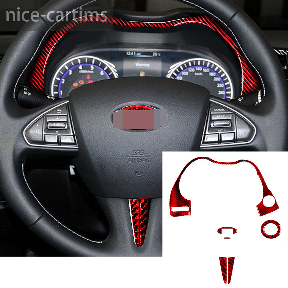 for Infiniti Q50 Q60 2014+ Dashboard Steering Wheel Start Button Trim Red Carbon