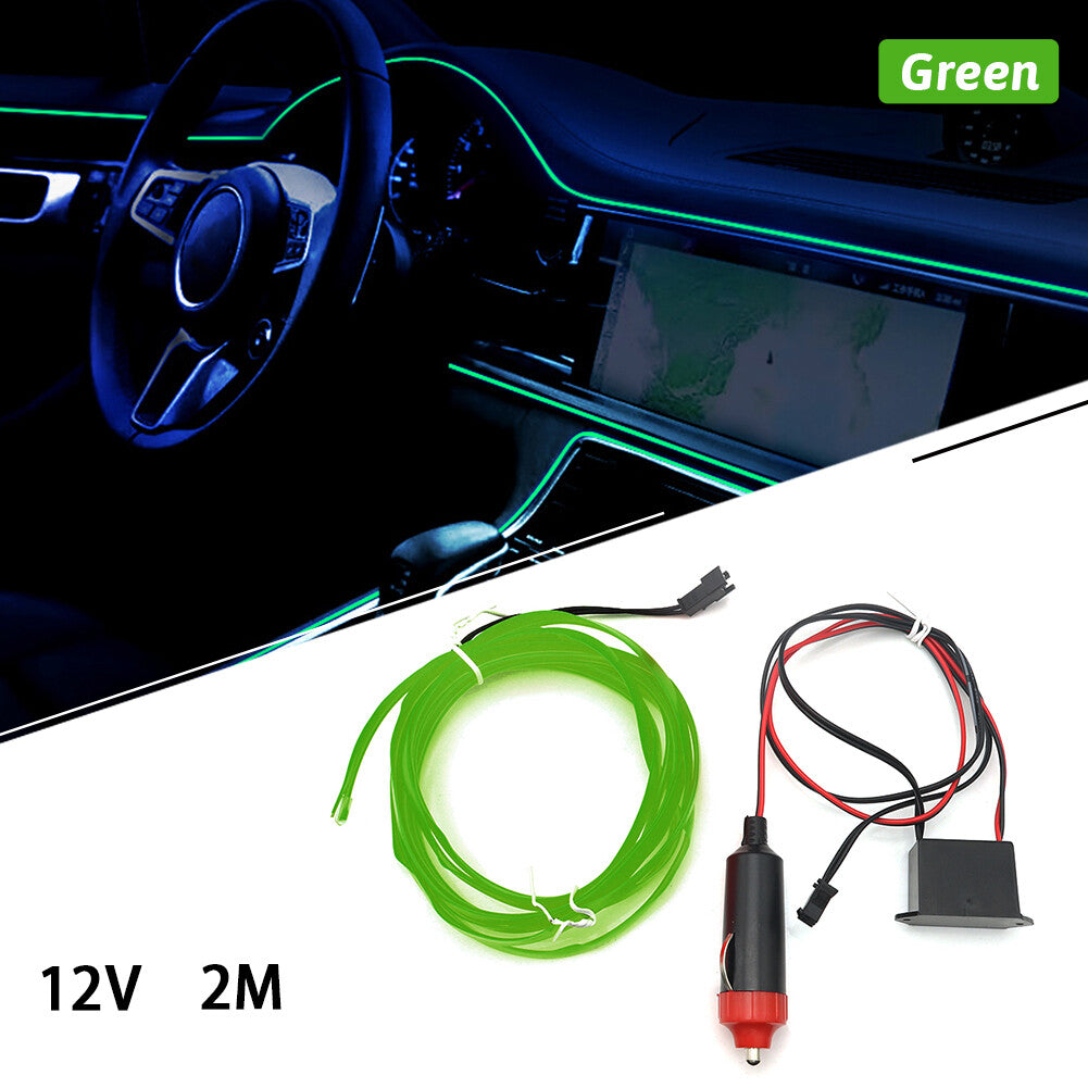 Car Interior LED Neon Lights Decor Atmosphere EL Wire String Strip Lamp Green