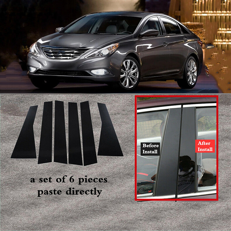 for Hyundai Sonata 2011-2014 Black Pillar Posts Set Door Trim Piano Cover Kit 6x