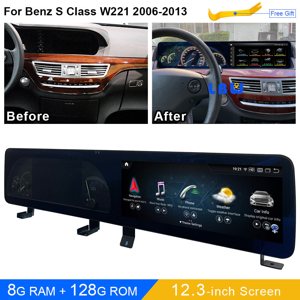 12.3 Android Carplay Car GPS Navi Stereo 8+128G for Benz S Class W221 2006-2013