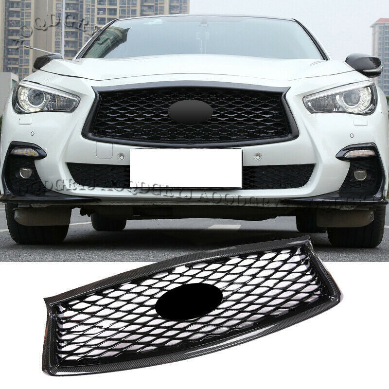 for Infiniti Q50 2018-2021 Carbon Look Front Grilles Grill Trim Replace Refit