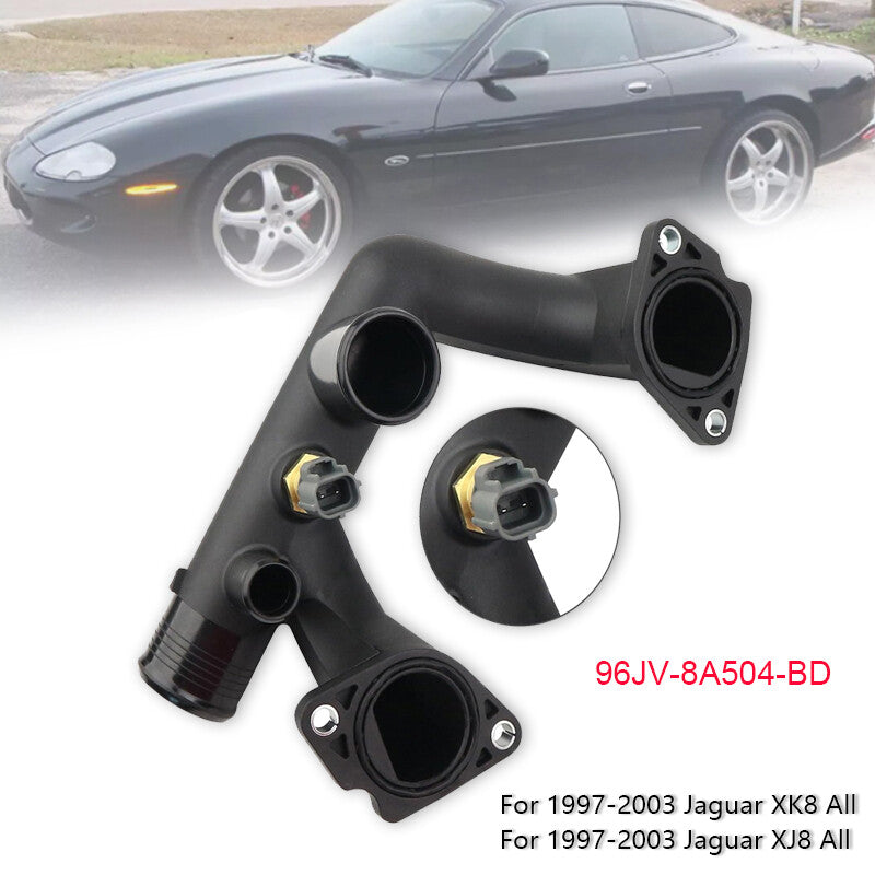 Thermostat Cover Outlet Pipe w/Sensor for Jaguar Vanden Plas XJ8 XK8 1997-2003