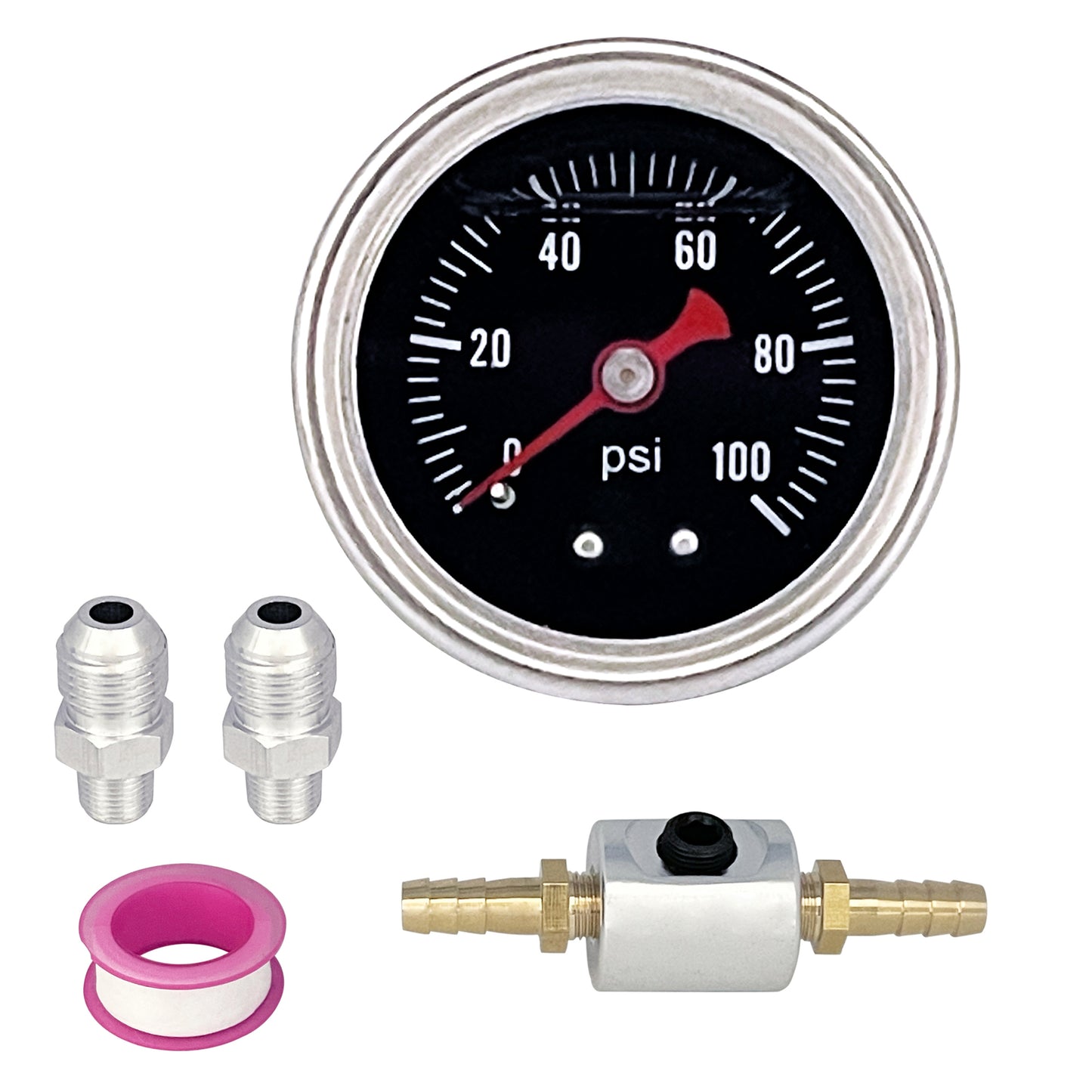 Liquid 0-100psi Fuel Pressure Gauge Regulator Gauge 1/8 NPT W/ Adapter Kit