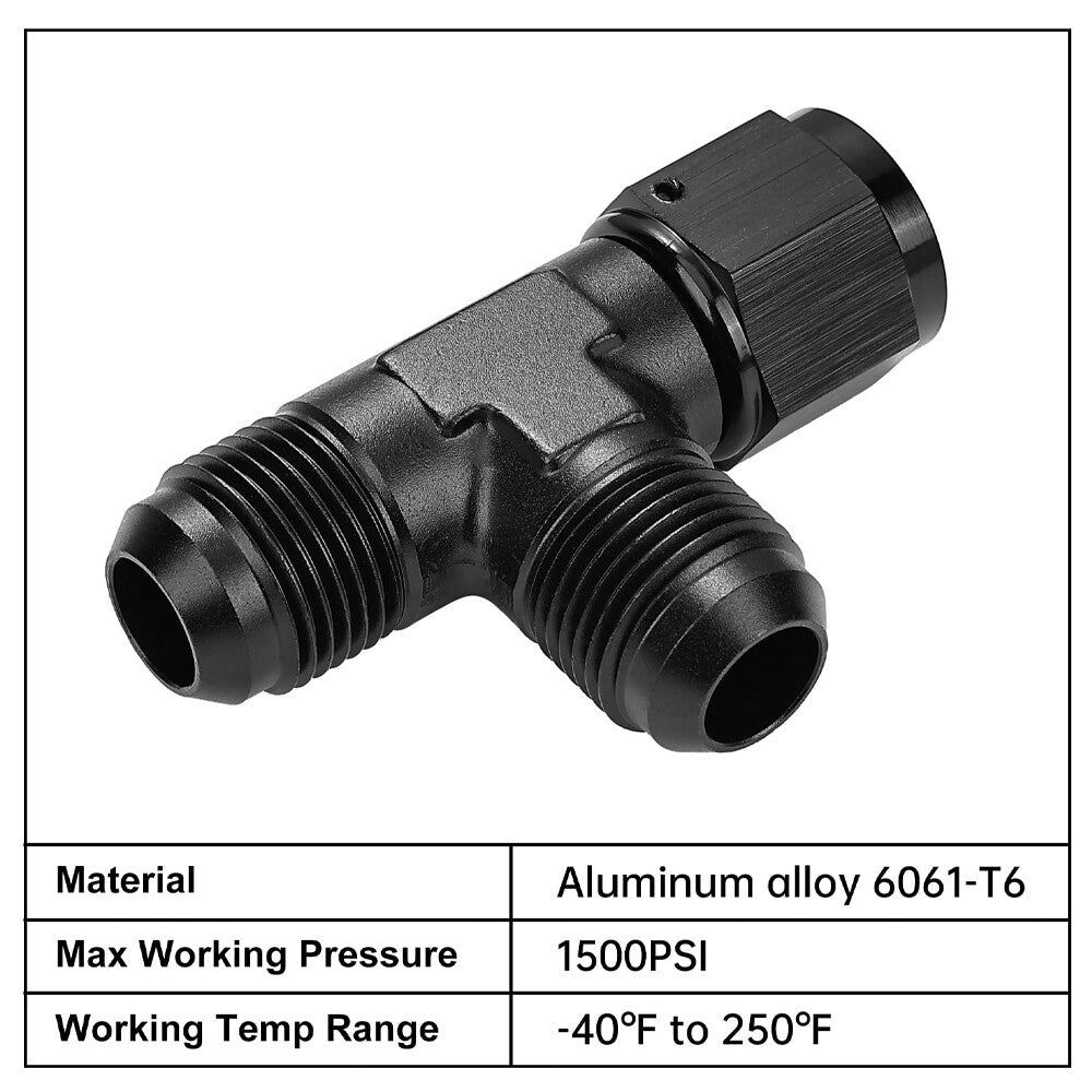 Black AN12 12-AN Female to 2x AN12 12-AN Male 3-Way Tee T-Piece Fitting Adapter
