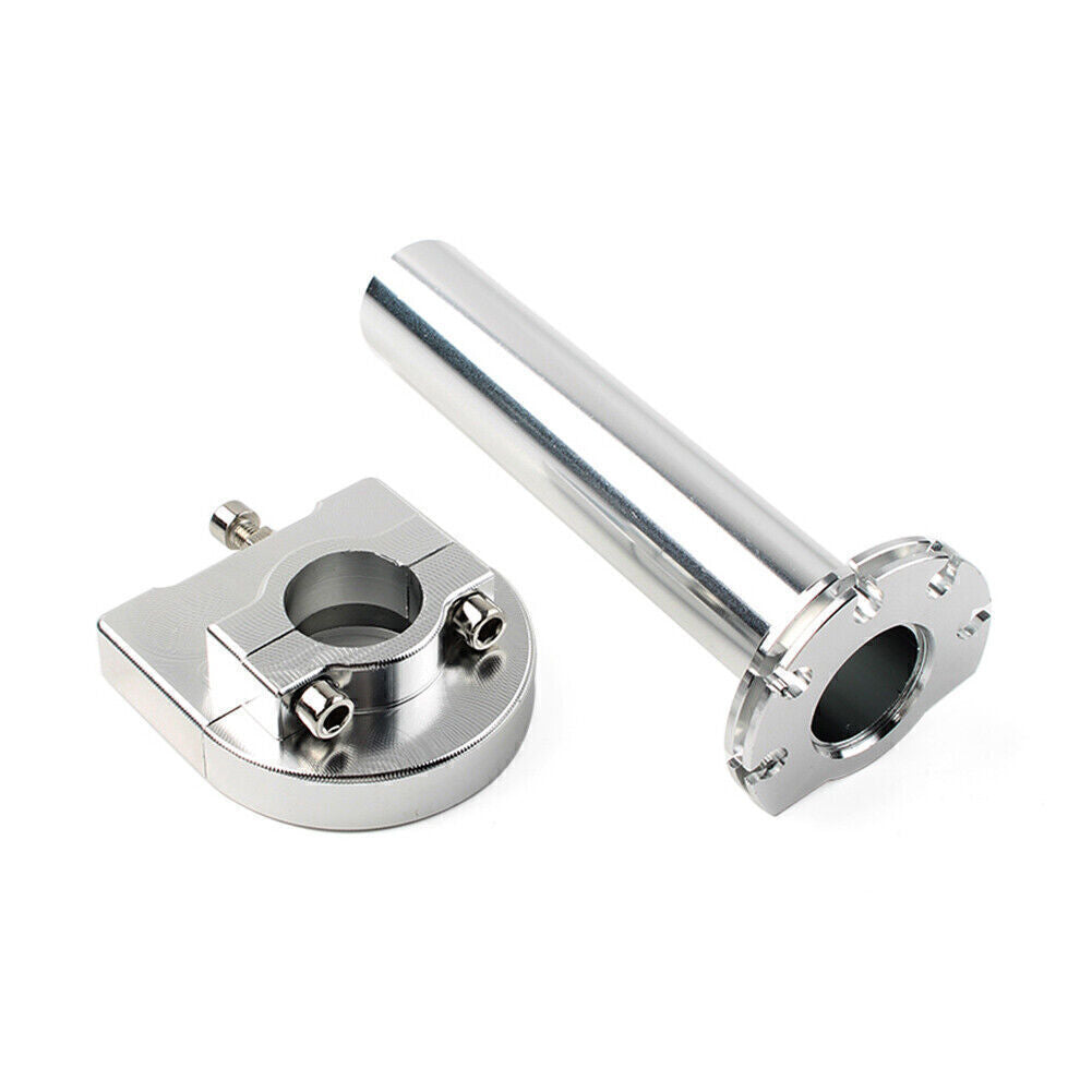 CNC 7/8 Turn Twist Throttle Handle Bar Tube Silver For Motorcycle Universal