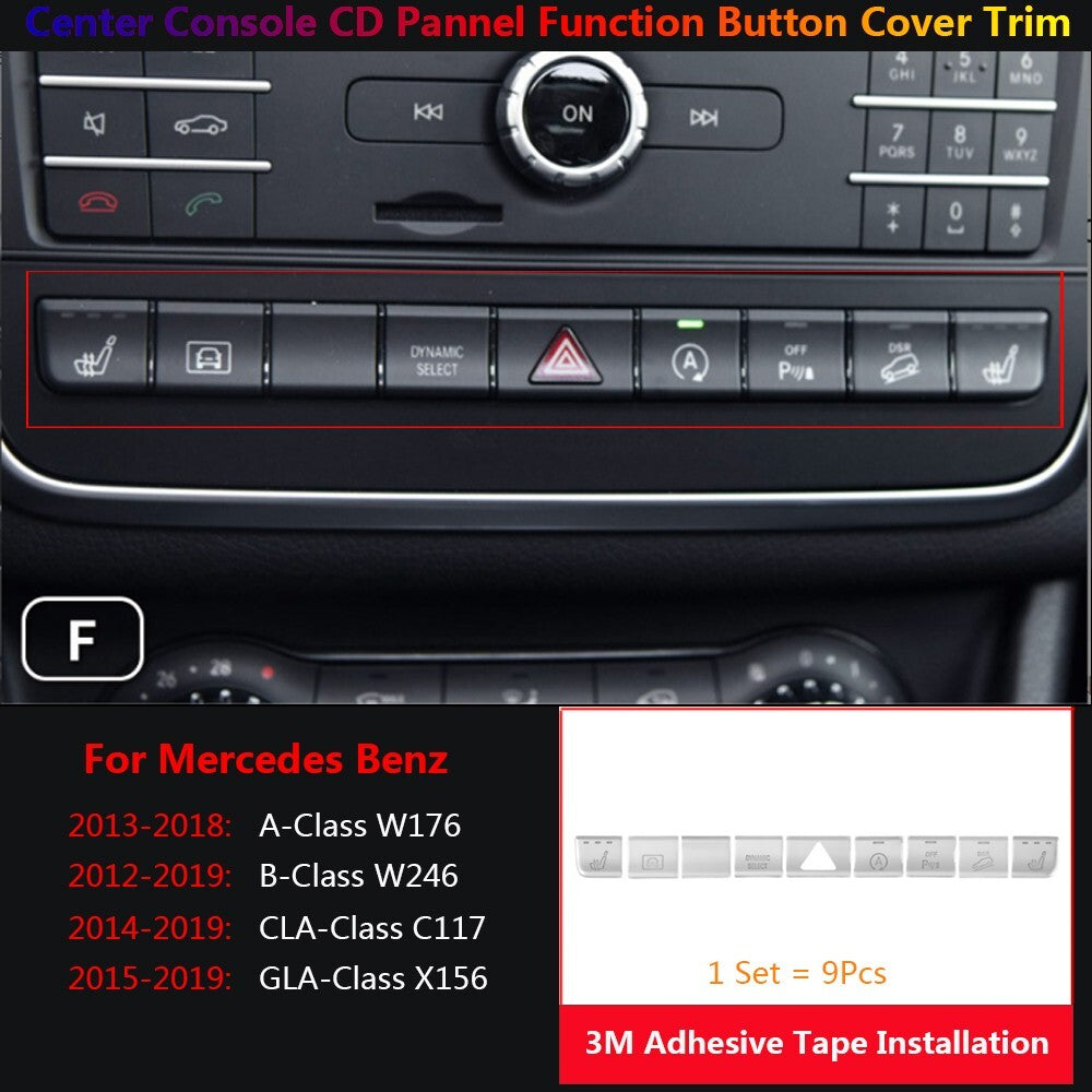 9x for Mercedes-Benz W176 W246 C117 X156 Car CD Panel Function Switch Cover Trim