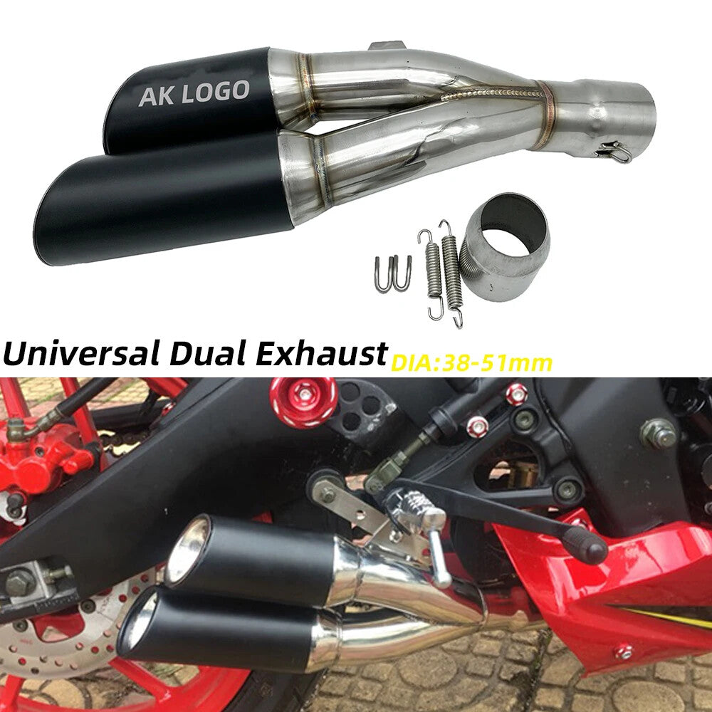 51mm Universal Motorcycle Double Down Exhaust Muffler Pipe Escape with Db Killer