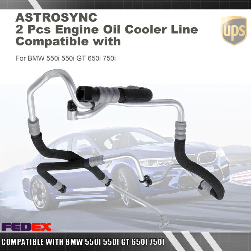 2x Engine Oil Cooler Line for BMW 550i 550i GT 650i 750i 17227589509 17227589510