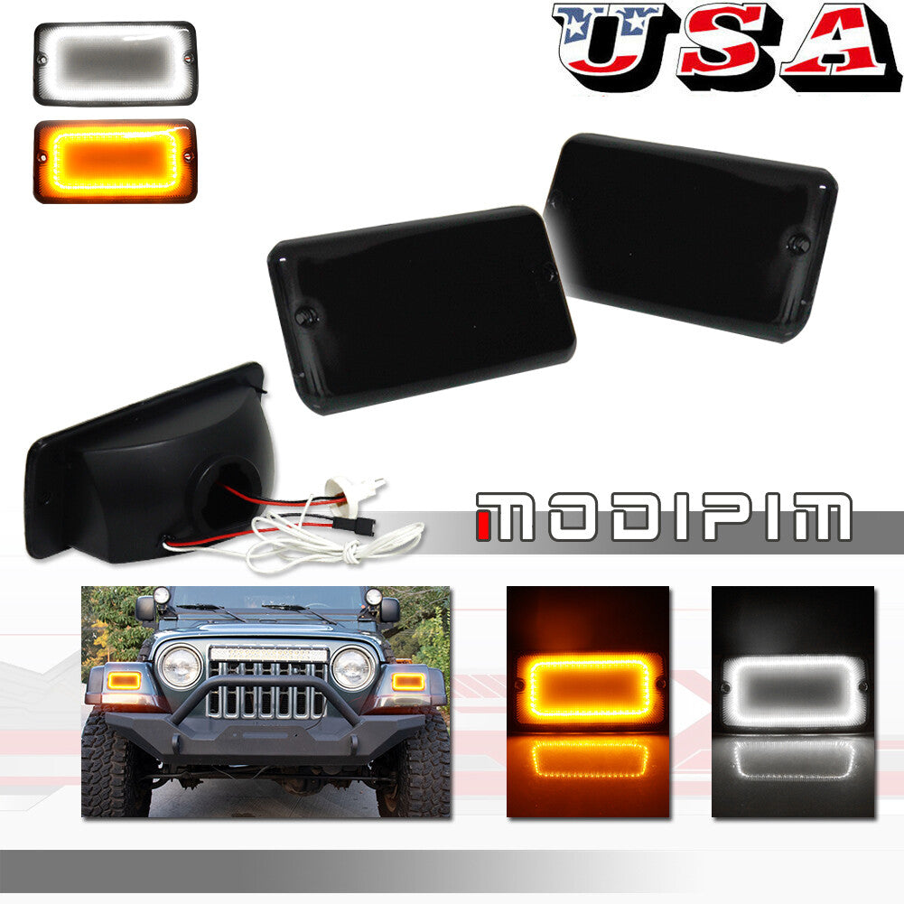 Black LED front bumper turn signal lights with switch, suitable for Jeep for Wrangler TJ 97-06