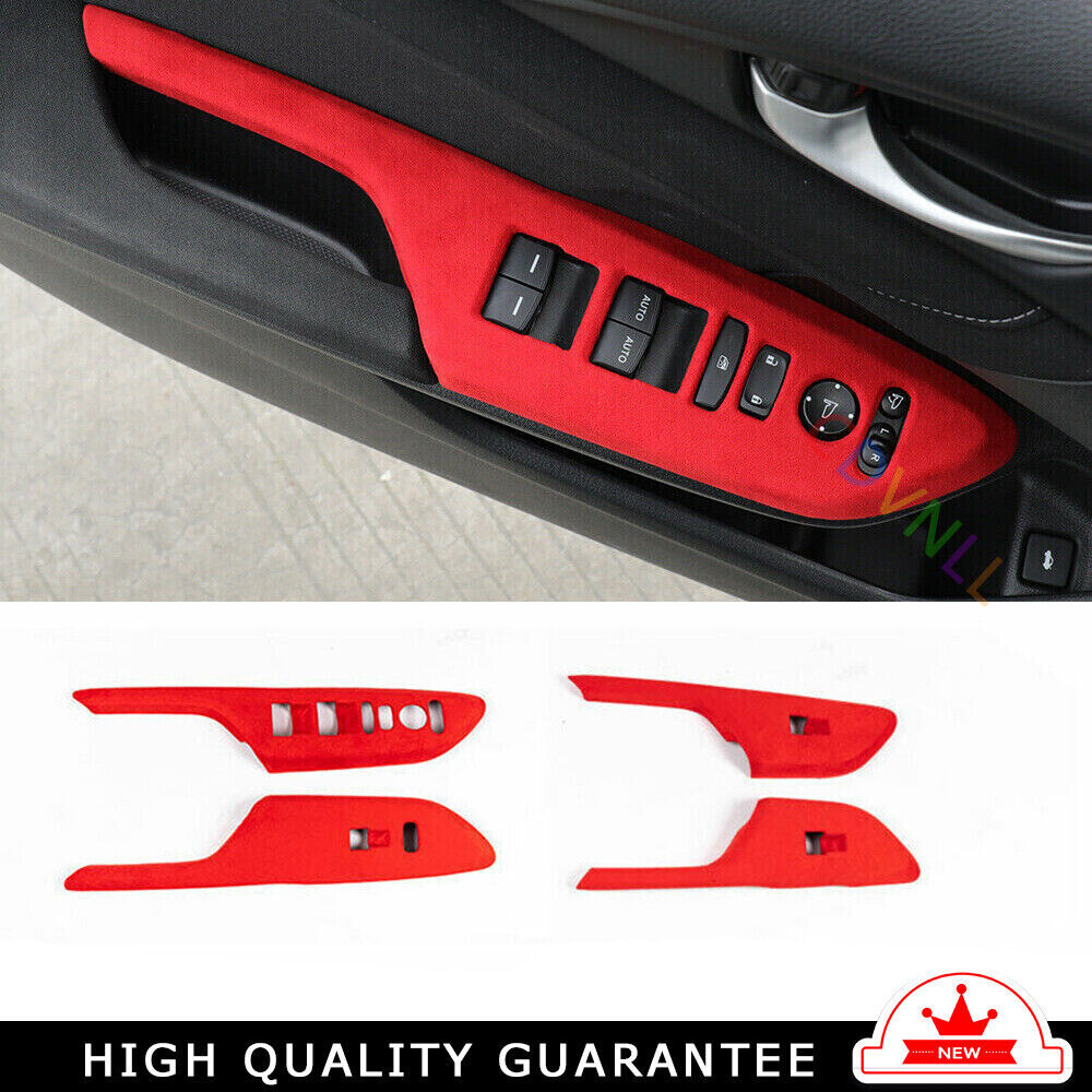 Glass Window Lifting Lock Panel Trim for Honda for Civic 16-2021 Red Alcantara Suede