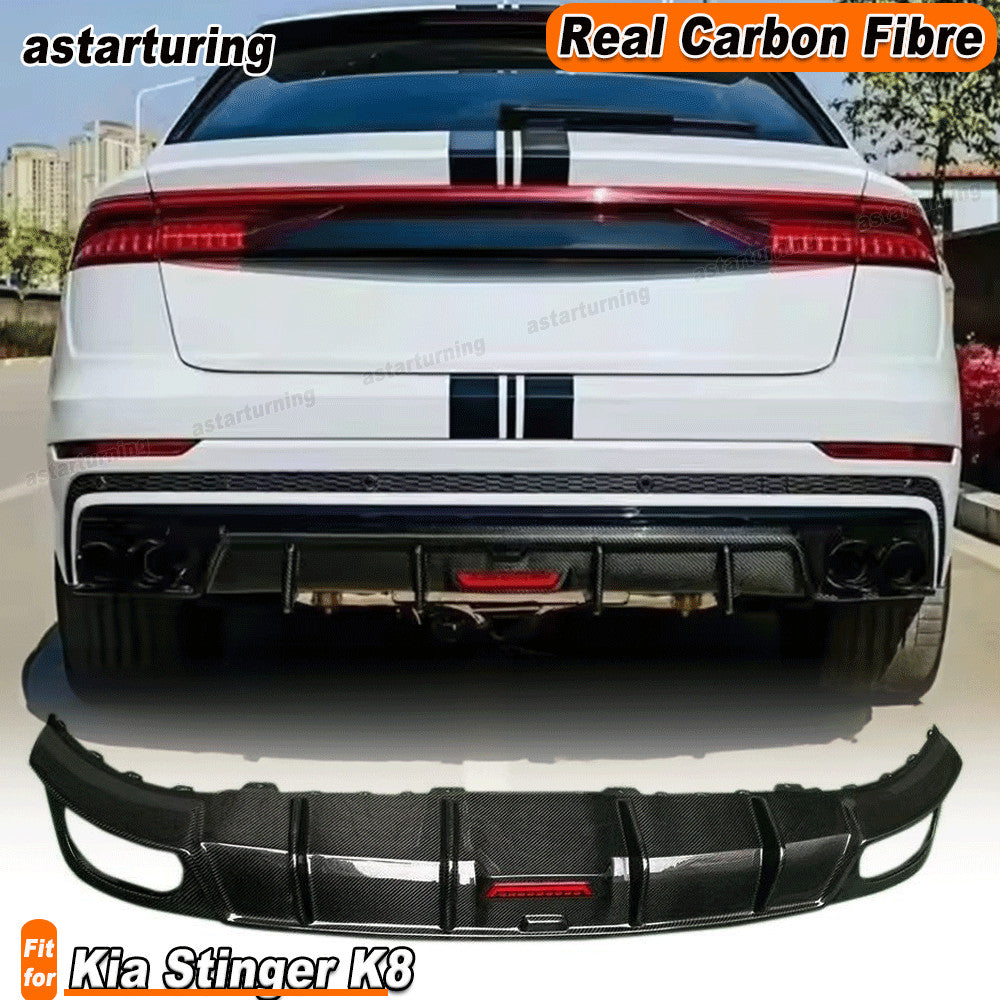 for Audi Q8 2019-2022 REAL Carbon Rear Bumper Diffuser Lip Spoiler W/ LED Light