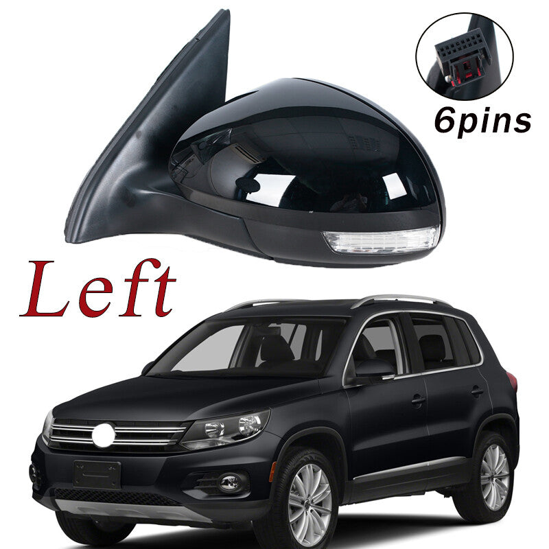 Left black wing door side mirror assembly, 6 pins, suitable for Volkswagen for Tiguan 2009 - 2016