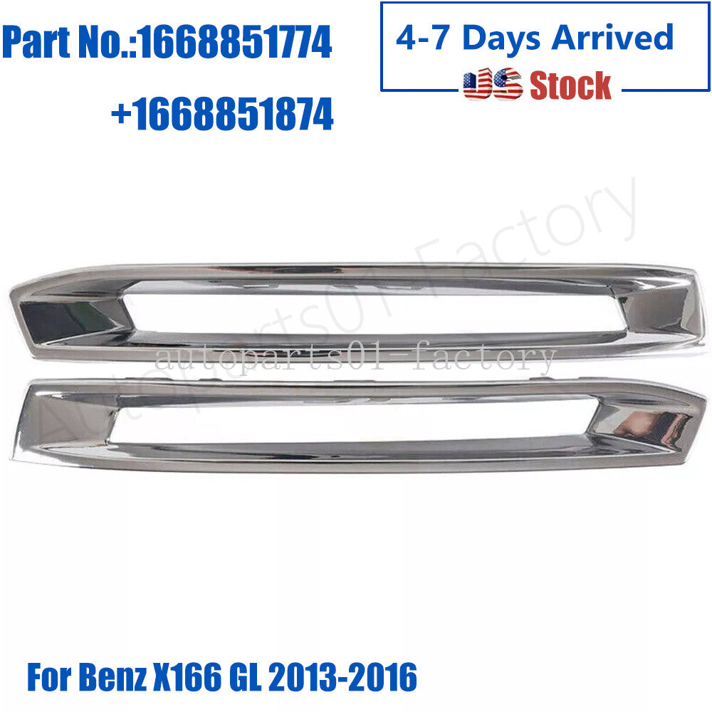 1Pair LR Front Fog Light Cover Chrome Trim for Mercedes-Benz X166 GL 2013-2016