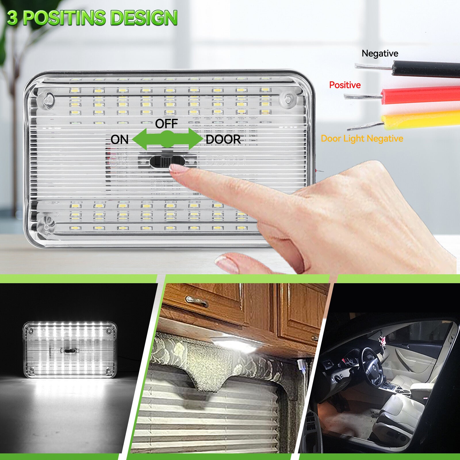 6000K Rectangle 12V Carvan Ceiling Reading Lamps Interior Lights 36LED Universal