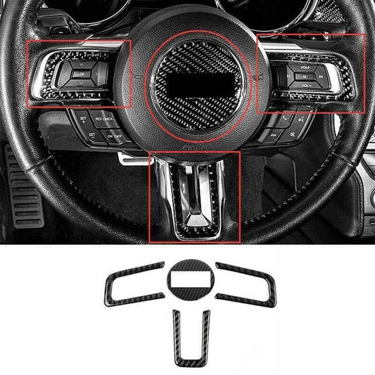 Carbon Fiber Steering Wheel Frame Cover Trim 4PCS Fit for Ford for Mustang 2015-2022