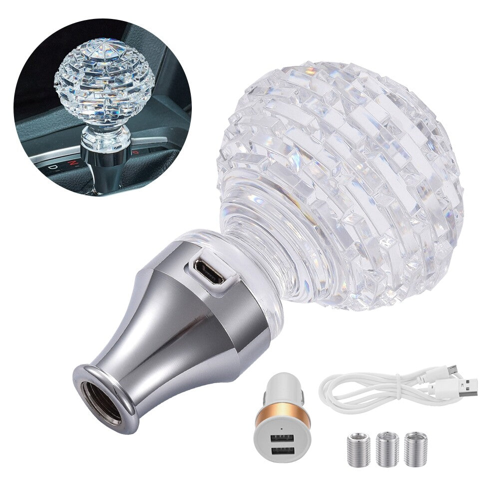 LED Light RGB Car Shift Knob Stick AcrylicGear Shifter For AT/MT Clear Crystal