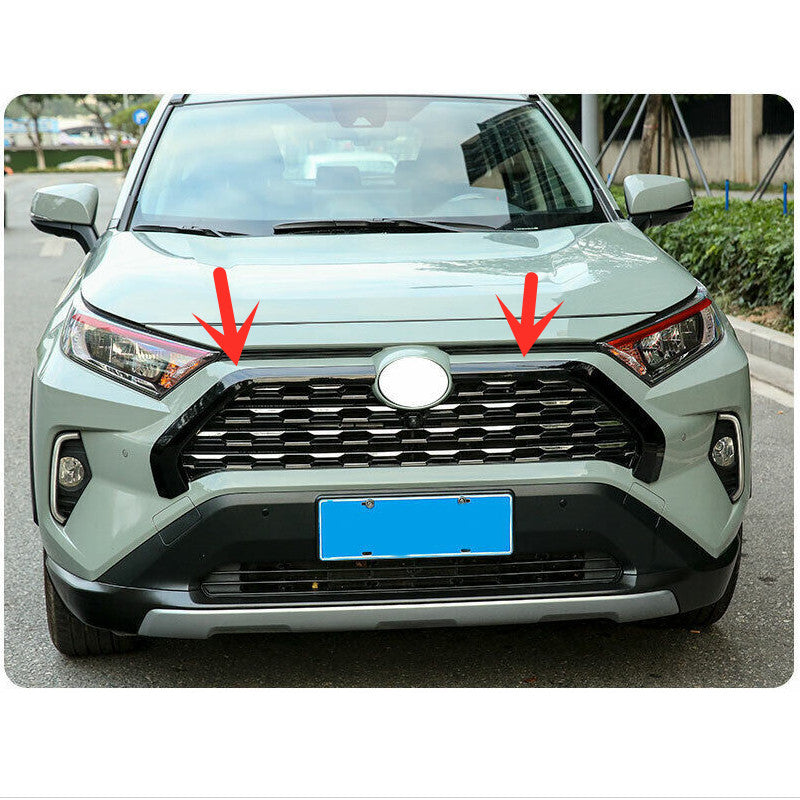 for Toyota RAV4 19-23 Black Front Center Mesh Grille Grill Strip Cover Trim 2PC