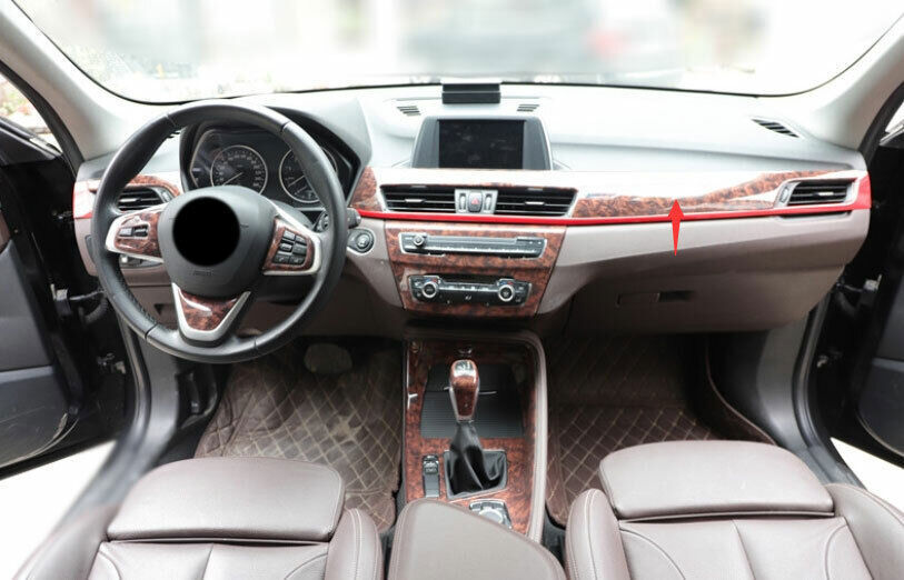 for BMW X1 F48 2016-22 Brown Wood Central Console Instrument Panel Strip Trim 2P