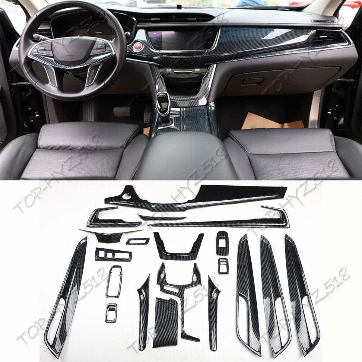 for Cadillac XT5 2020-24 Carbon Fiber Look Interior Full Kit Molding Trim Cover