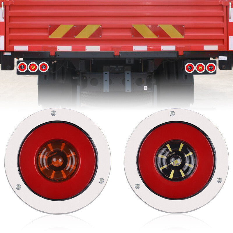 2PCS 4inch Round Red LED Truck Trailer Stop Turn Tail Brake Lights Waterproof