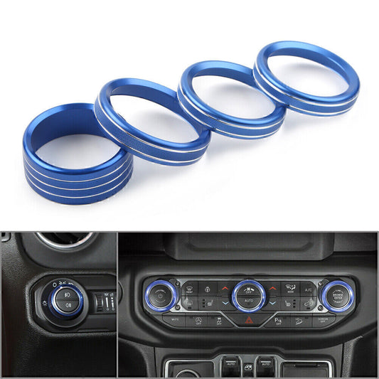 4x Blue Air Conditioner Switch Knob Ring Cover Trim Fit 18-2020 for Jeep for Wrangler JL